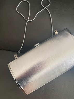Silver Chain Shoulder Bag Purse Made In Japan Vintage Hardshell Mirrored Sides